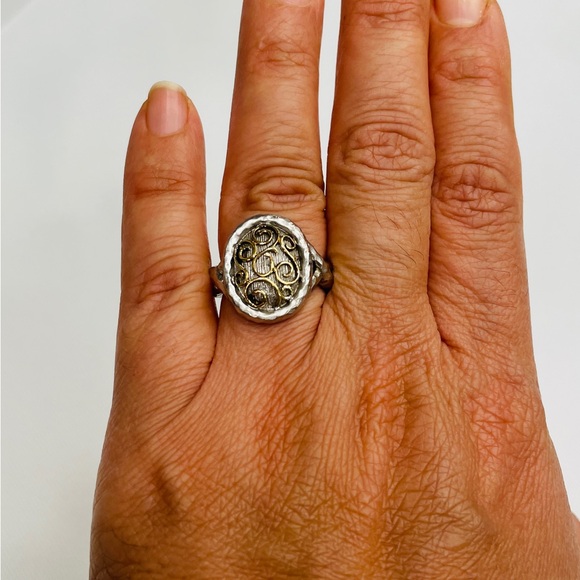 Gabriel&CoSilver And 18k Filigree Hammered Ring Size 7 - Picture 8 of 9